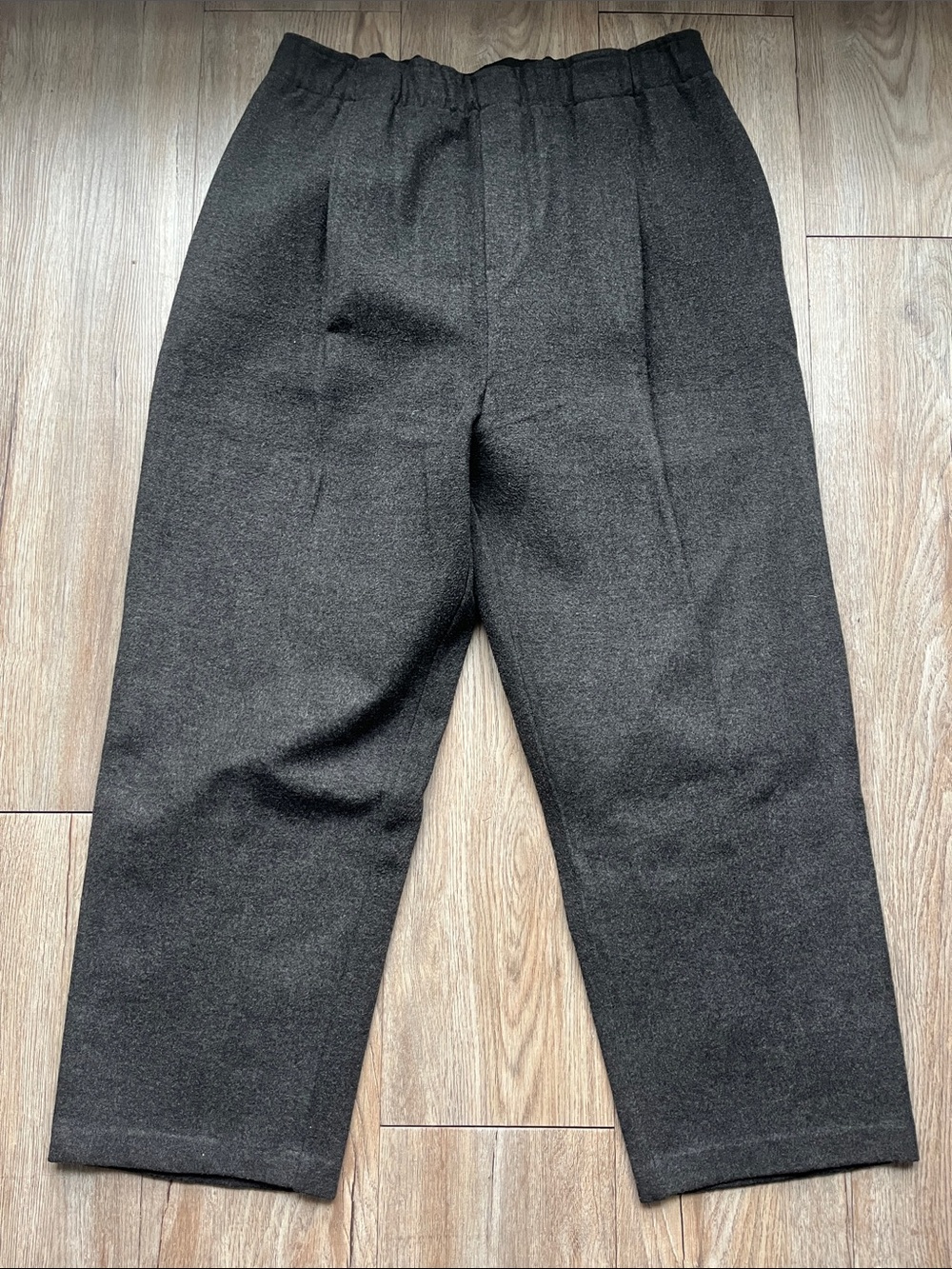 Woman Charcoal Gray Relaxed Pleated elastic waist Rayon-Blend Pants